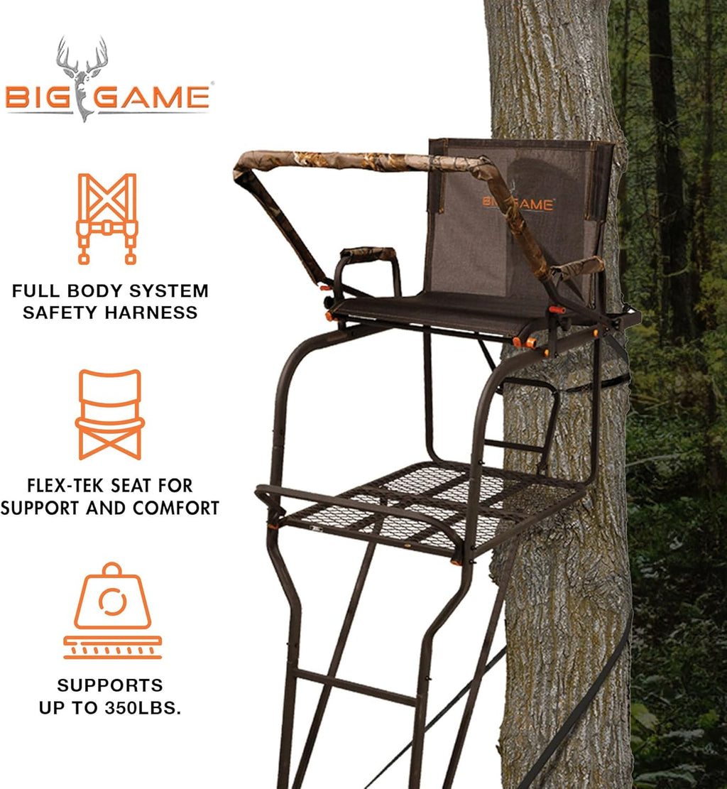 18.5 Foot 1 Person Deer Hunting Adjustable Ladder Tree Stand with Fall Arrest System, Camouflage (2 Pack) C191