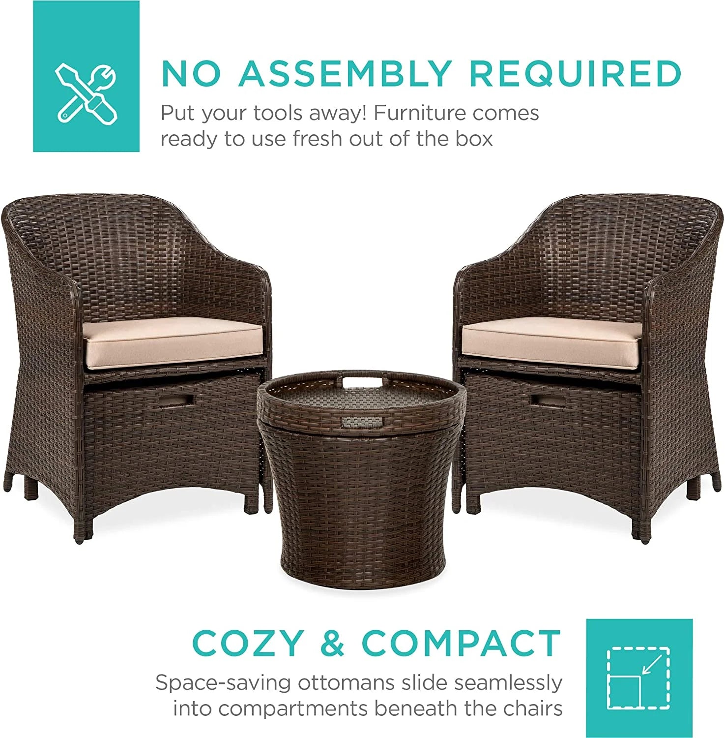 Outdoor Patio Furniture Set, 5-Piece Wicker Conversation Set with Storage Table E566