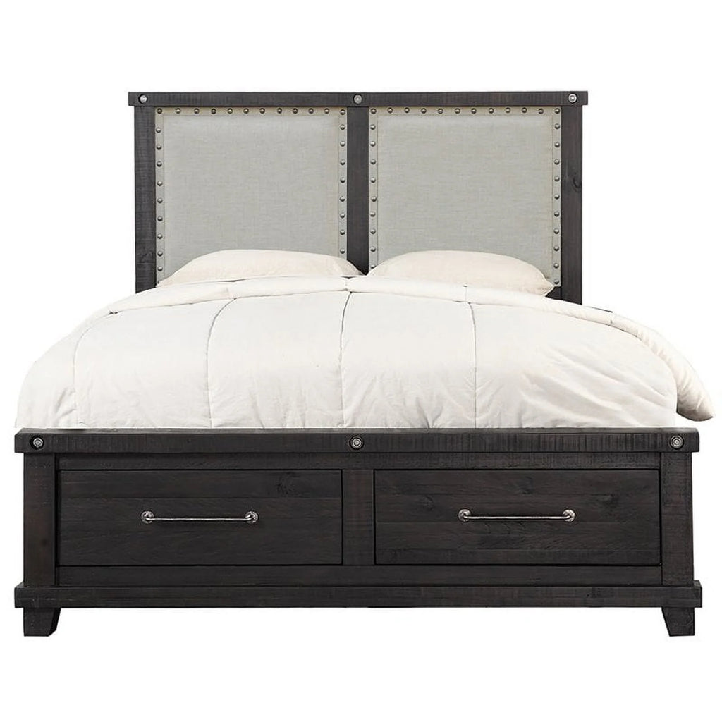 Upholstered California King Panel Storage Bed in Cafe J314923