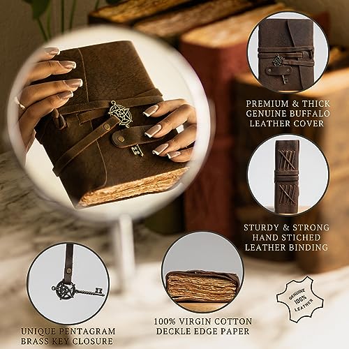 Vintage Leather Journal - 7"x5" Rustic Mocha Brown, 200 Pages Watercolor Paper H2780