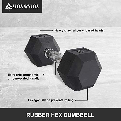 Rubber Hex Dumbbells with Metal Handle for Strength Training, 5-65lbs M885386