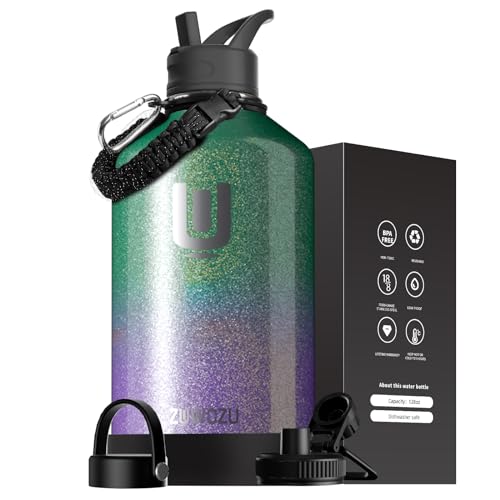 1 Gallon Water Bottle Insulated, Large Water Bottle Stainless Steel with Straw & Spout & Handle, Big Gallon Water Jug 128oz for Hot & Cold Liquid, Camping, Sports & Outdoor, Black