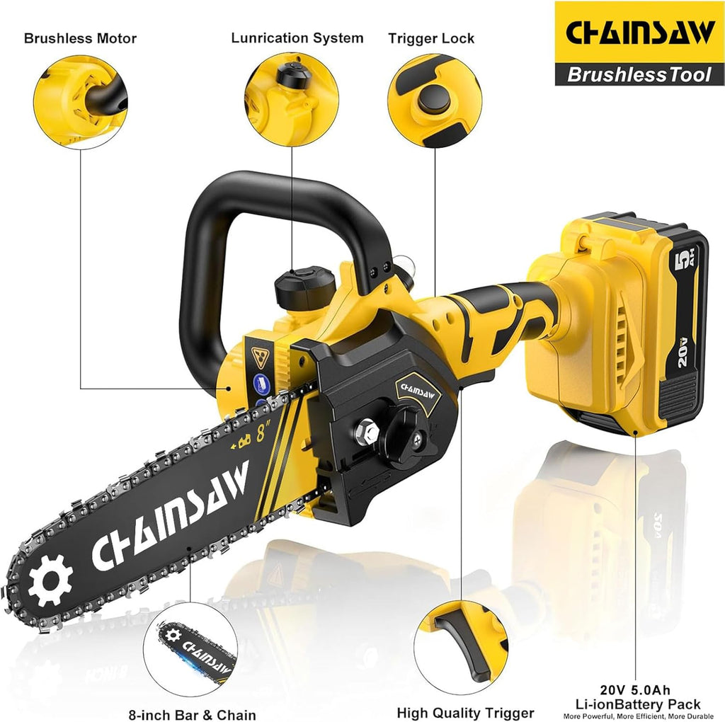 Mini Chainsaw 8 Inch Cordless for Wood Cutting and Tree Trimming G1751