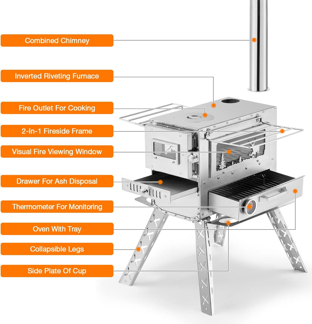 Wood Stove for Camping with Oven and Carry Bag V81136
