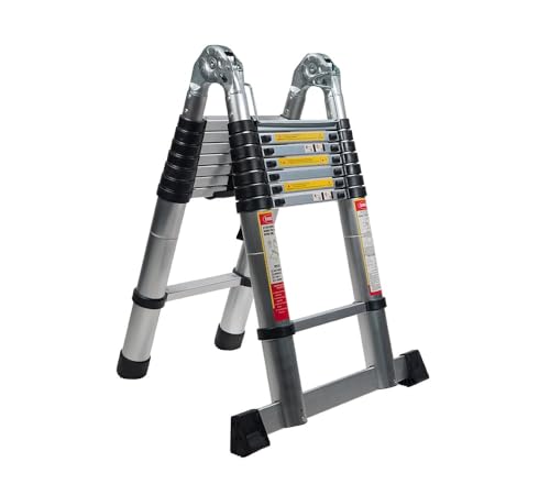 16.5 ft Telescoping Ladder A Frame - Aluminum Extension Ladder with Balance Bar, Carry Handle & Tool Tray O962