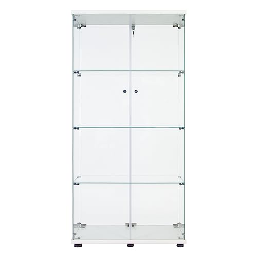 Glass Display Cabinet with Lock and Lights, 2 Doors, 4 Shelves, White M1785