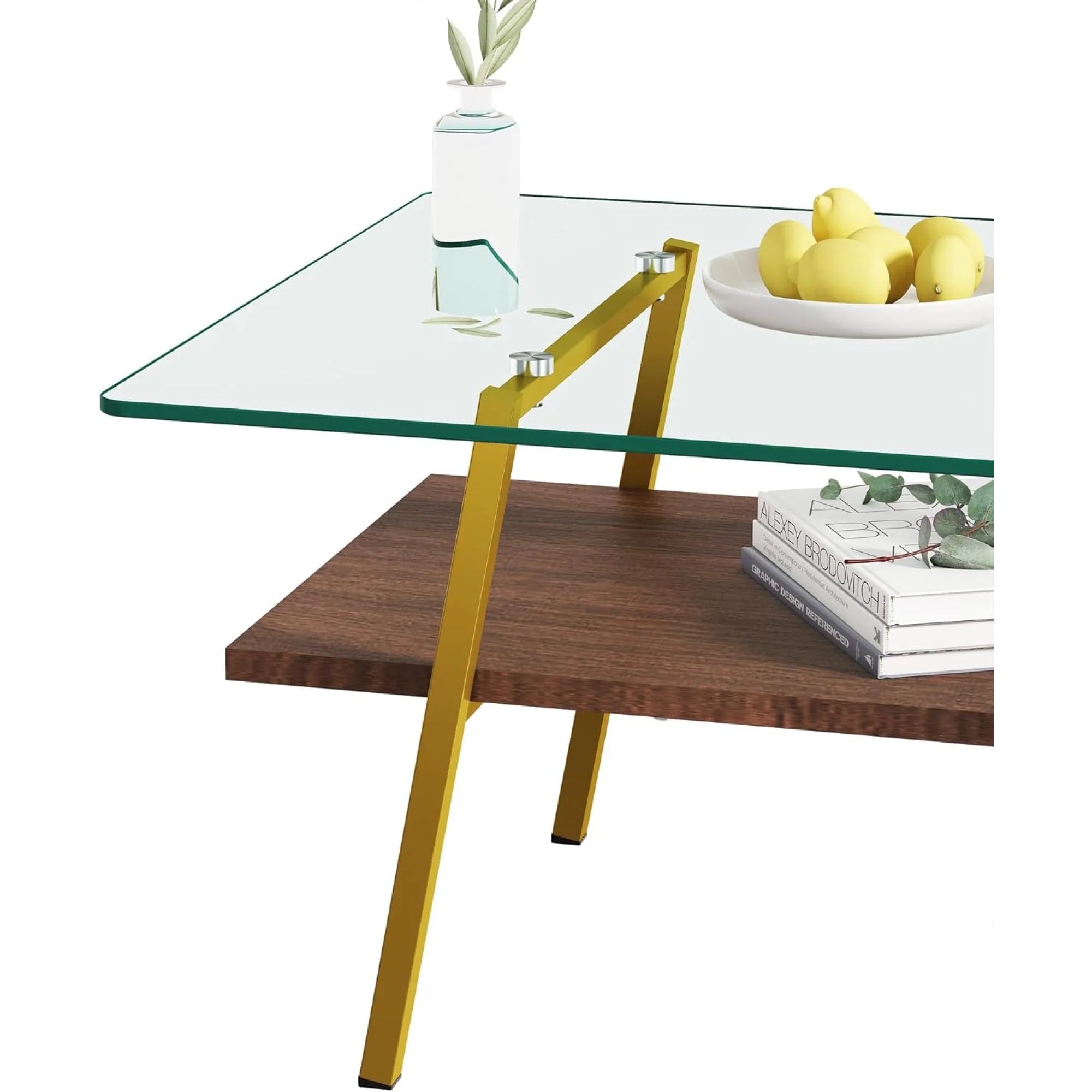 Glass Coffee Table with Wood Shelves S615280