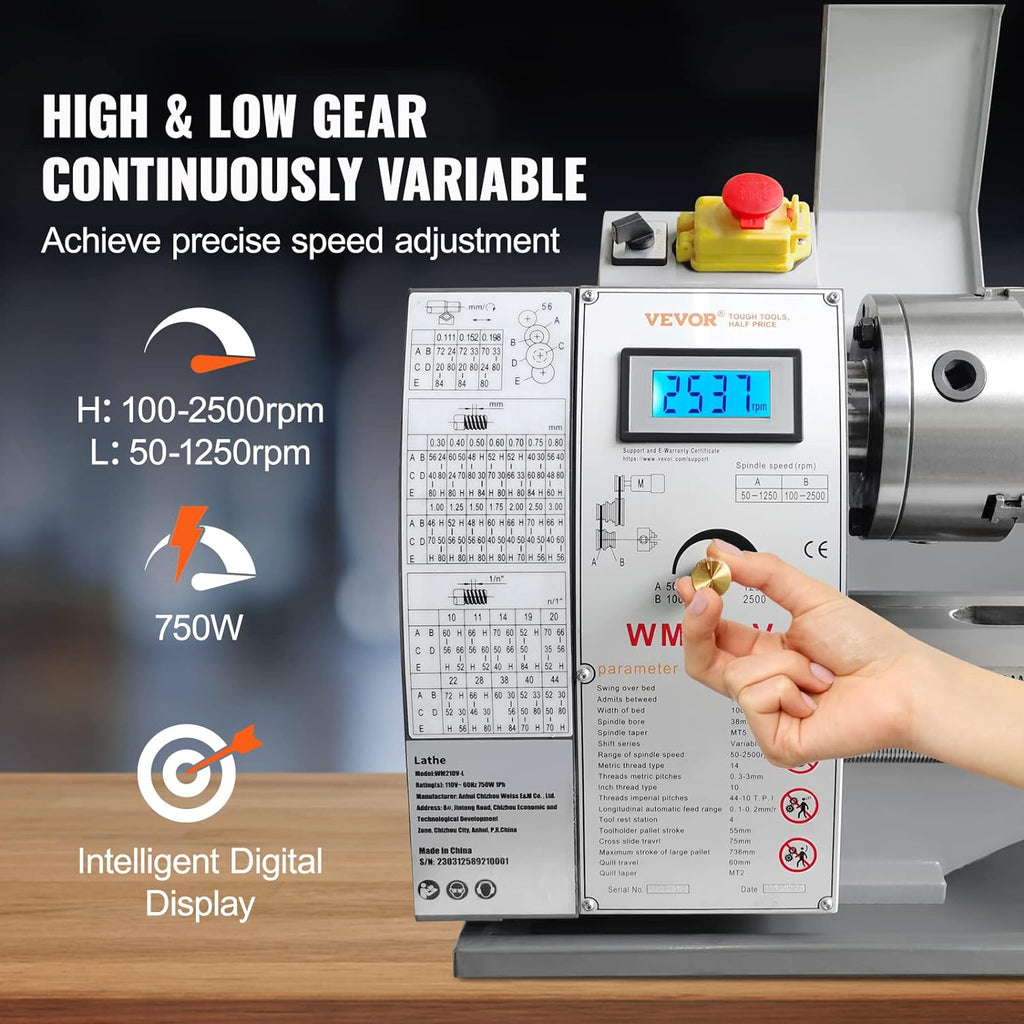 Metal Lathe Machine, 8.3" x 29.5", 0-2500 RPM, 750W Brushless Motor A417