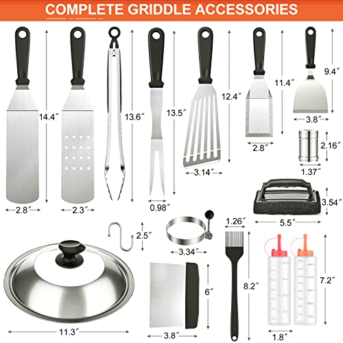 Flat Top Grill Accessories Kit, 14-Piece Spatula Set with Basting Cover and Scraper Z525