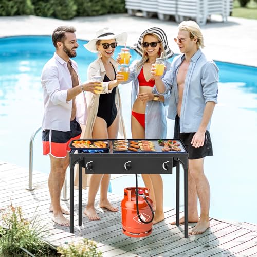 3 Burner Propane Gas Stove for Outdoor Cooking, 225,000 BTU Camping Cooker S3202
