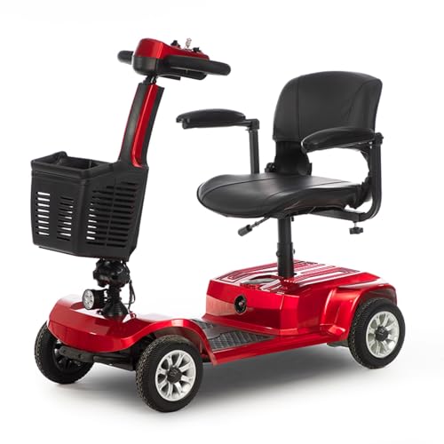 4 Wheel Mobility Scooter Electric Power Mobile Wheelchair for Seniors 400 lbs Foldable and Compact Duty Travel Scooter, 250W Electric Powered Mobile Wheelchair w/Basket Extended Battery, Red-1
