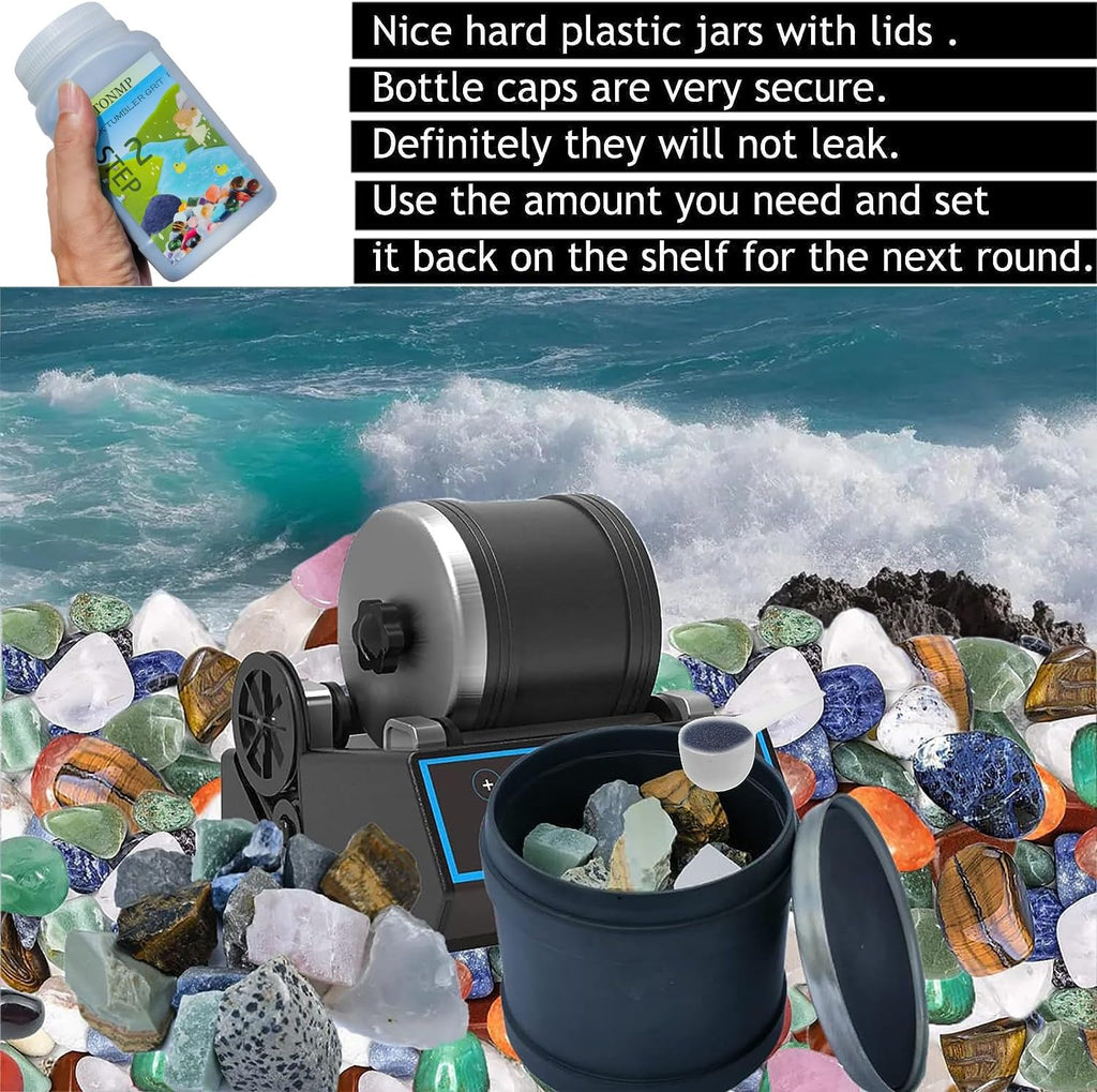 Rock Tumbler Grit Refill Kit - 7 lbs Grits Media + 1 lb Plastic Pellets for Stone Polishing W650580