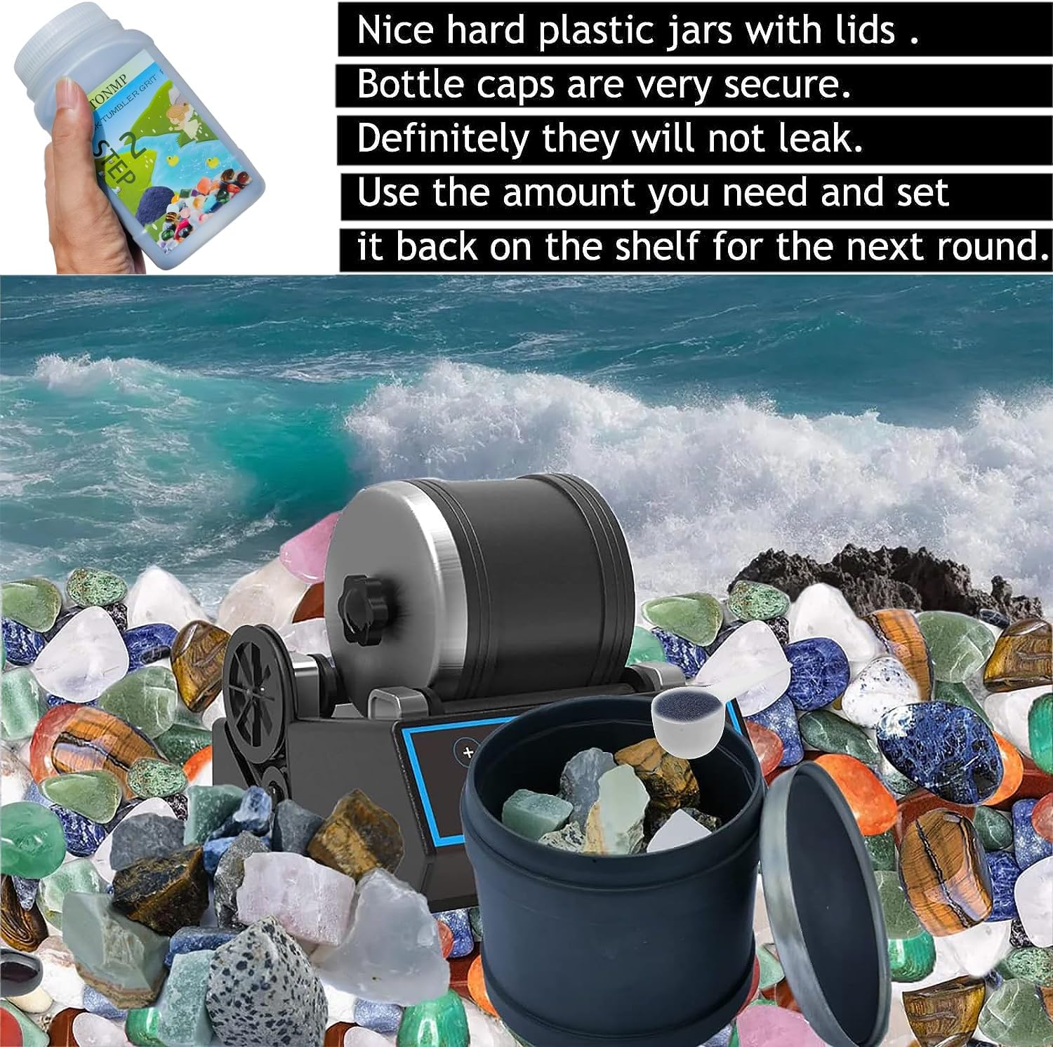 Rock Tumbler Grit Refill Kit - 7 lbs Grits Media + 1 lb Plastic Pellets for Stone Polishing W650580