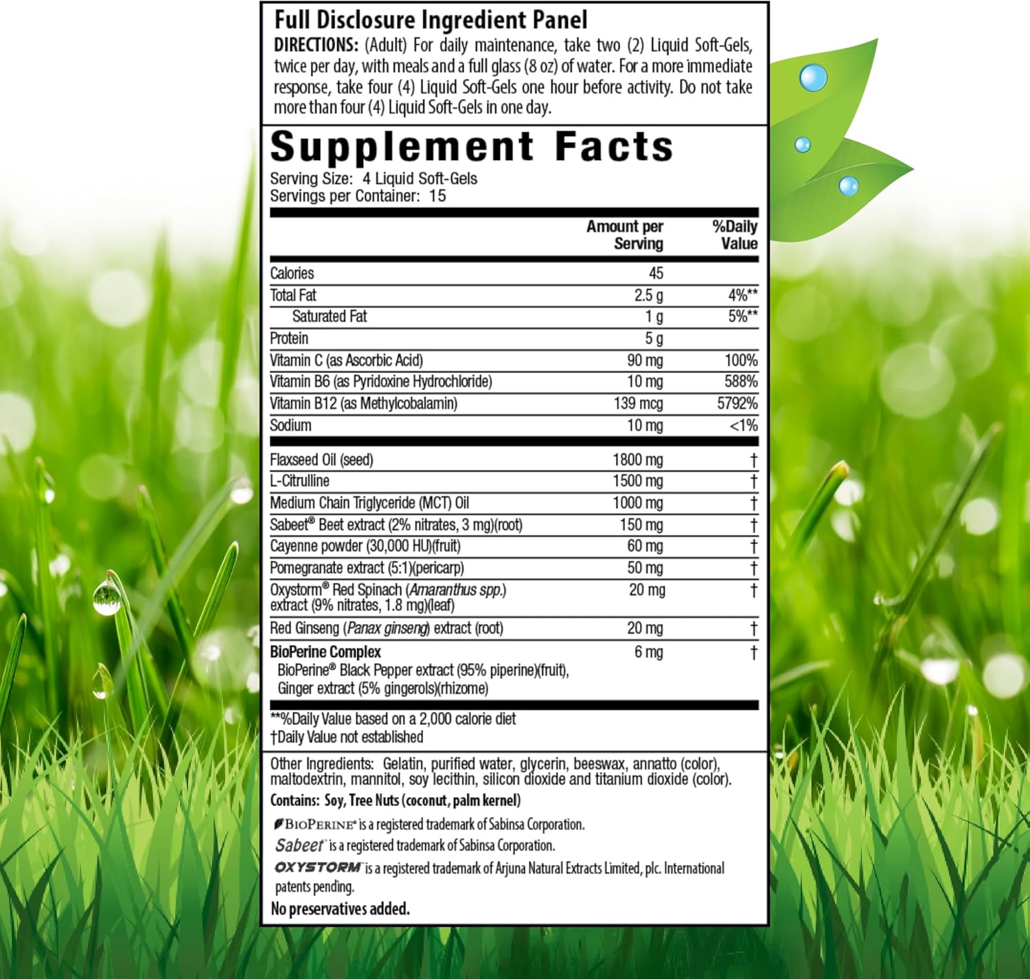Nitric Oxide Supplement with L-Citrulline, Beet Root & Red Spinach, 60 Soft-Gels P73434