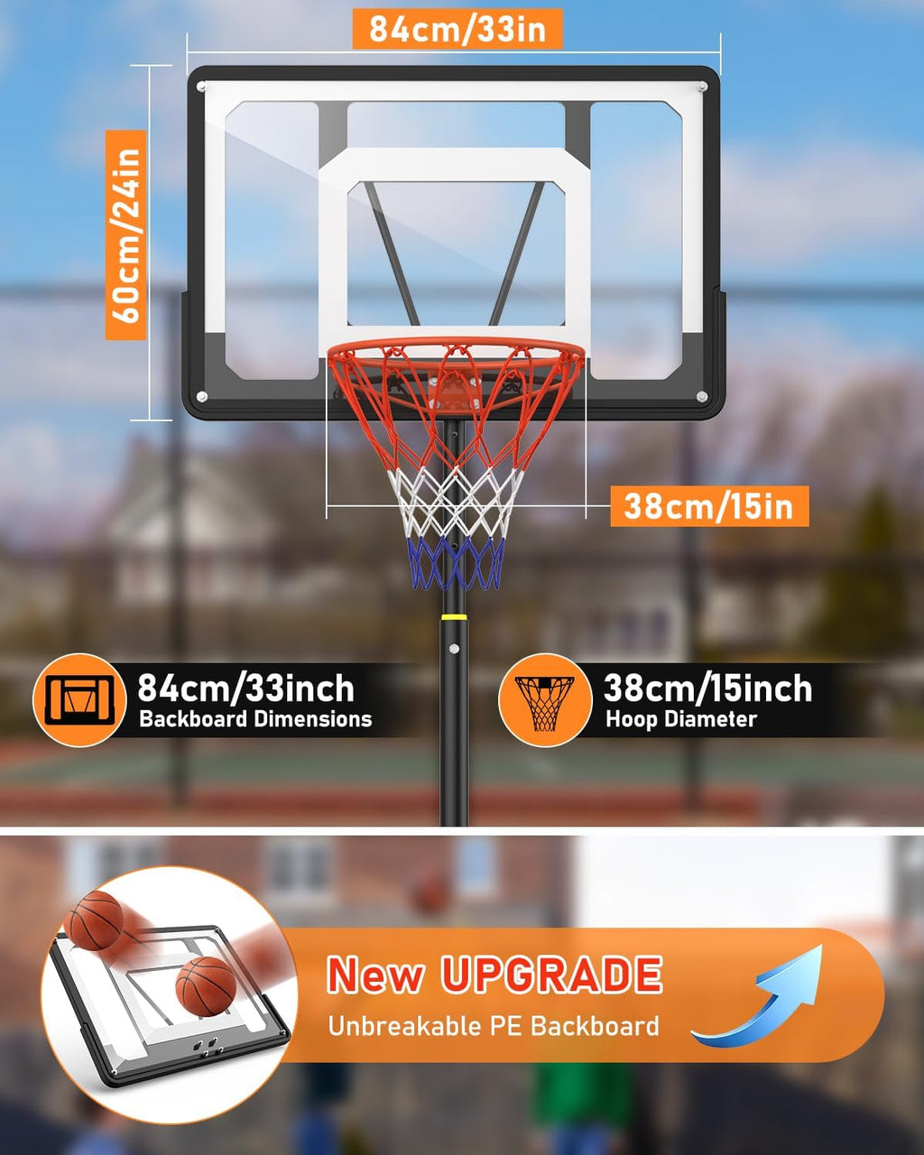 Portable Basketball Hoop, 5-7FT Adjustable, 33 Inch Shatterproof Backboard with Wheels V690391