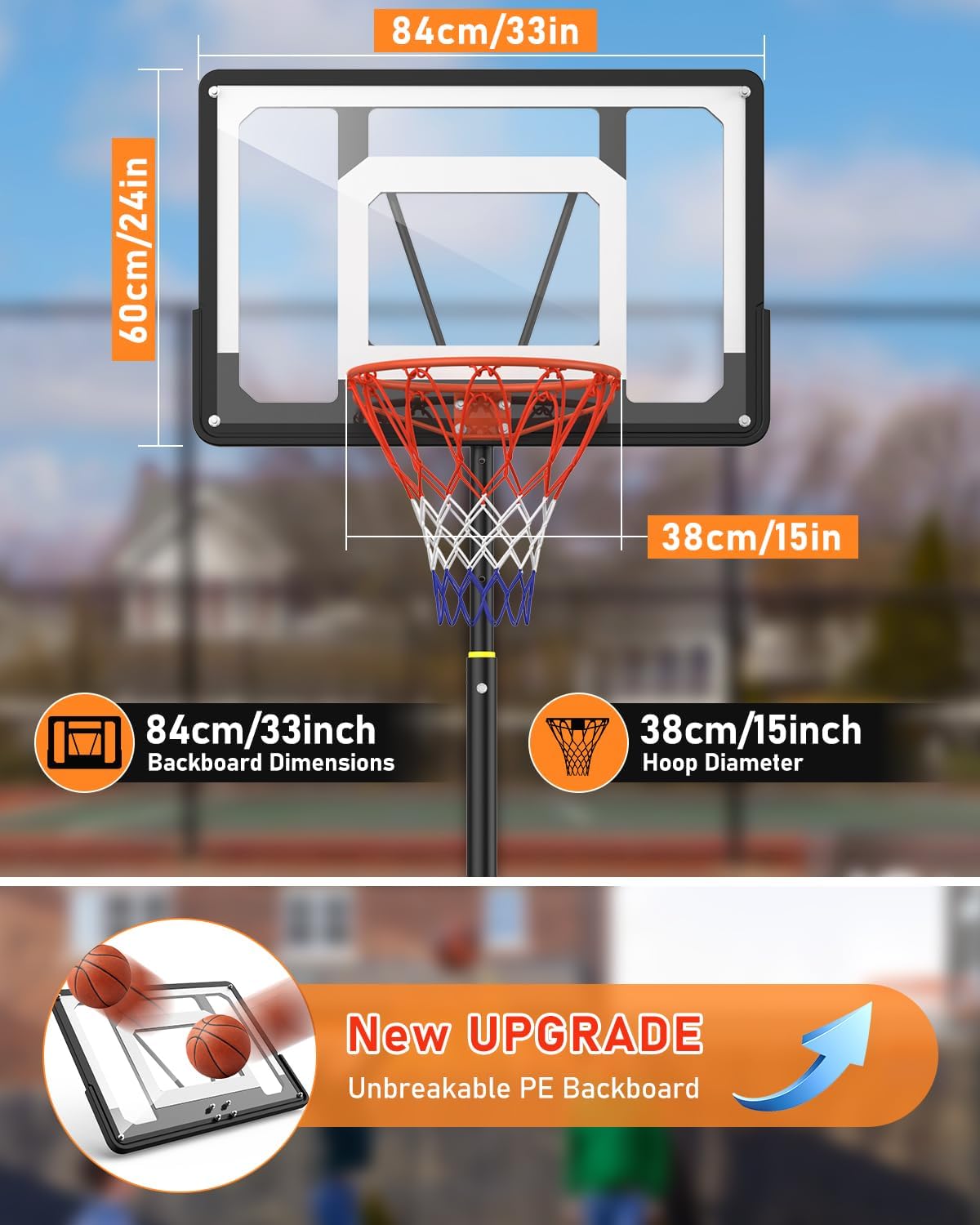 Portable Basketball Hoop, 5-7FT Adjustable, 33 Inch Shatterproof Backboard with Wheels V690391