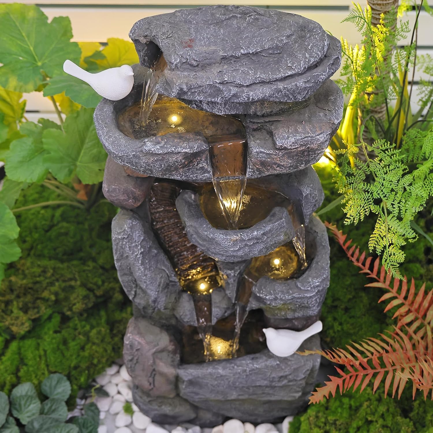 Outdoor Rock Water Fountain with Light, 31.5 Inch V212