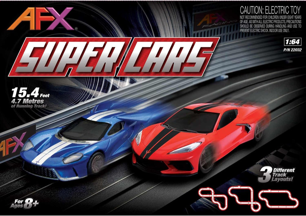 AFX/Racemasters Super Cars Set15ft TrackMega G+ ChassisTri-Pack AFX22032 HO Slot Racing Sets