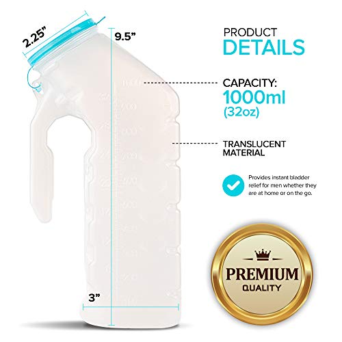 Portable Urinal Bottle (2 Pack) with Lid for Travel, Car & Camping D900