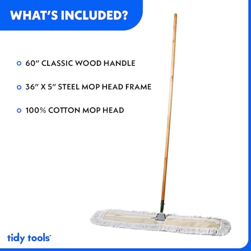 Commercial Dust Mop for Hardwood Floors, Cotton Reusable Head with Wooden Handle Z199