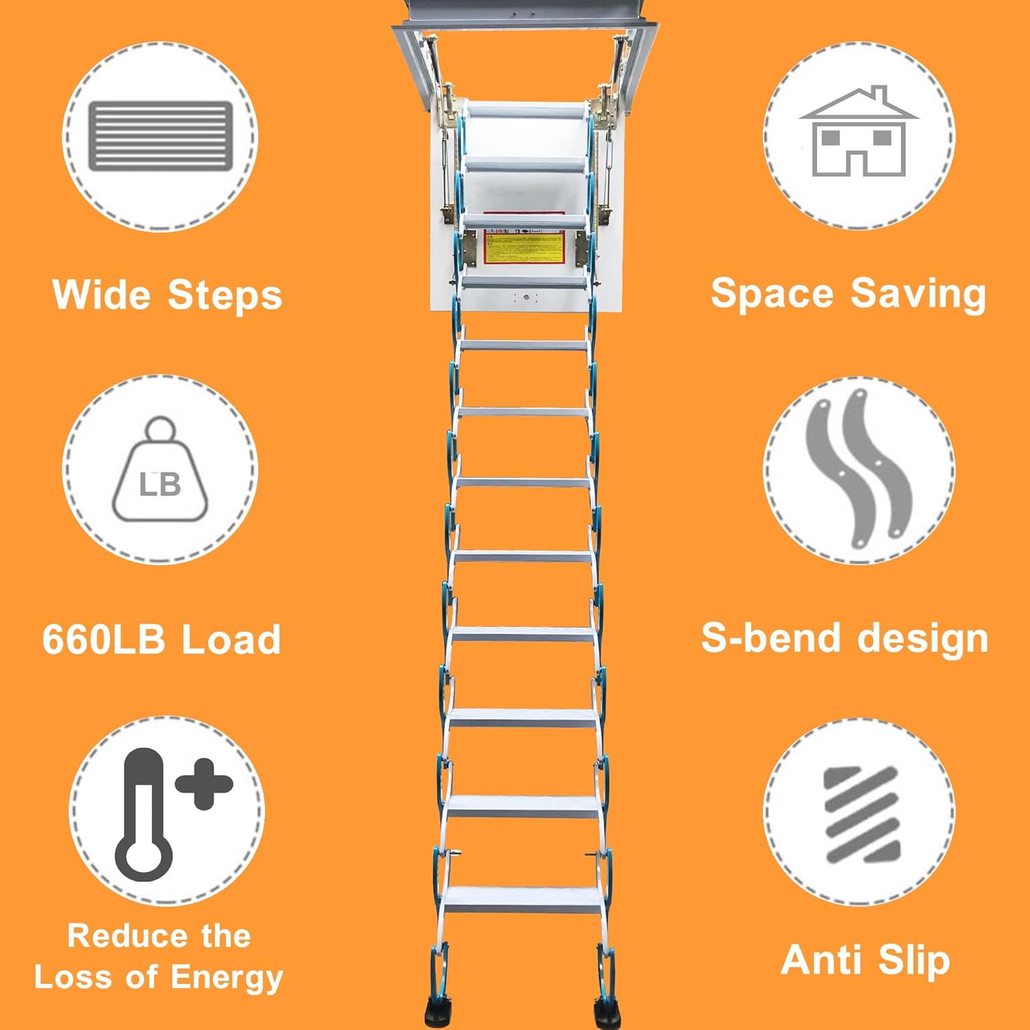 Attic Ceiling Ladder Pull Down Folding Stairs 9.8ft Carbon Steel P602