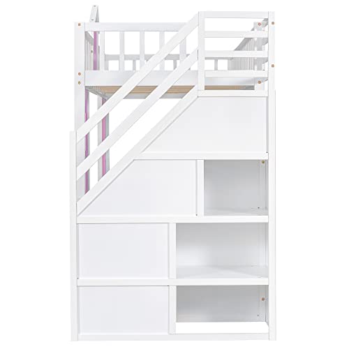 Twin-Over-Twin Bunk Bed with Slide, Storage Staircase, Solid Wood Frame U37969