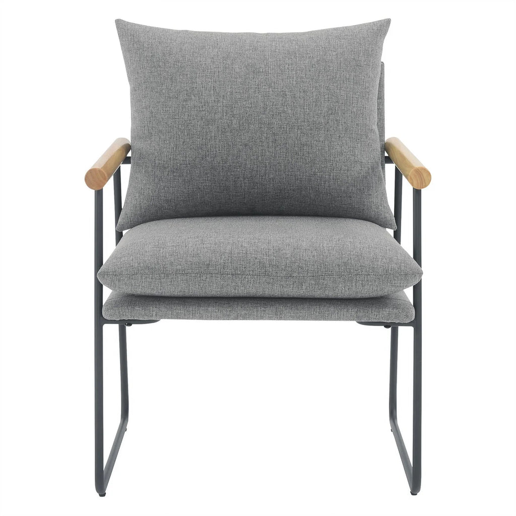 Armchair in Charcoal Fabric with Natural Arms and Black Sled Base D6437