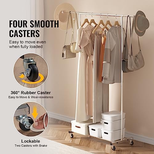 Heavy Duty Double Hanging Clothes Rack, Adjustable Height and Extendable Length with Bottom Storage R403