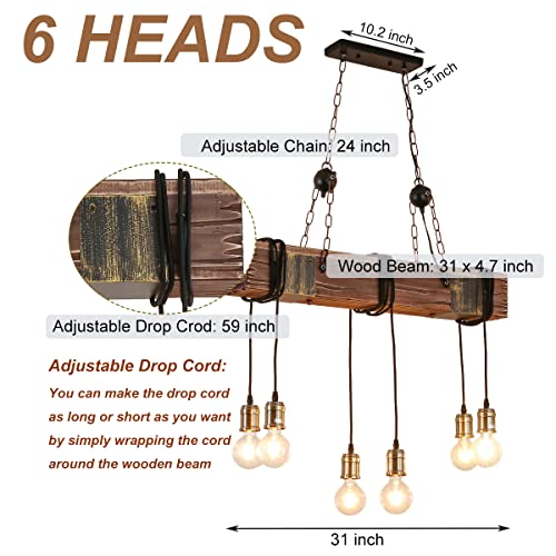 Farmhouse Wood Beam Chandelier 10 Heads for Dining Table Kitchen Island D56166