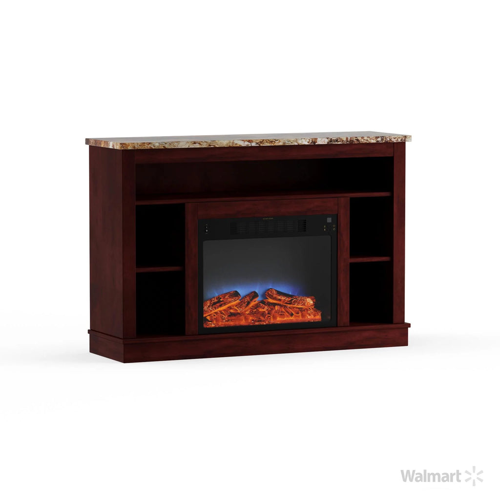 Freestanding Electric Fireplace with Log Insert and Remote, Mahogany Mantel W8113