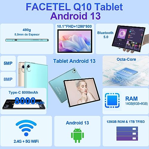Tablet 10.1 inch Android 13 Octa-Core 14GB RAM 128GB ROM with Keyboard Mouse - Black B149654