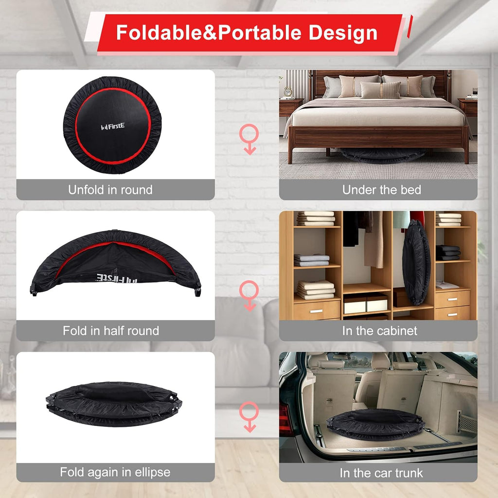 Mini Fitness Trampoline for Adults, Foldable with Adjustable Foam Handle L1844
