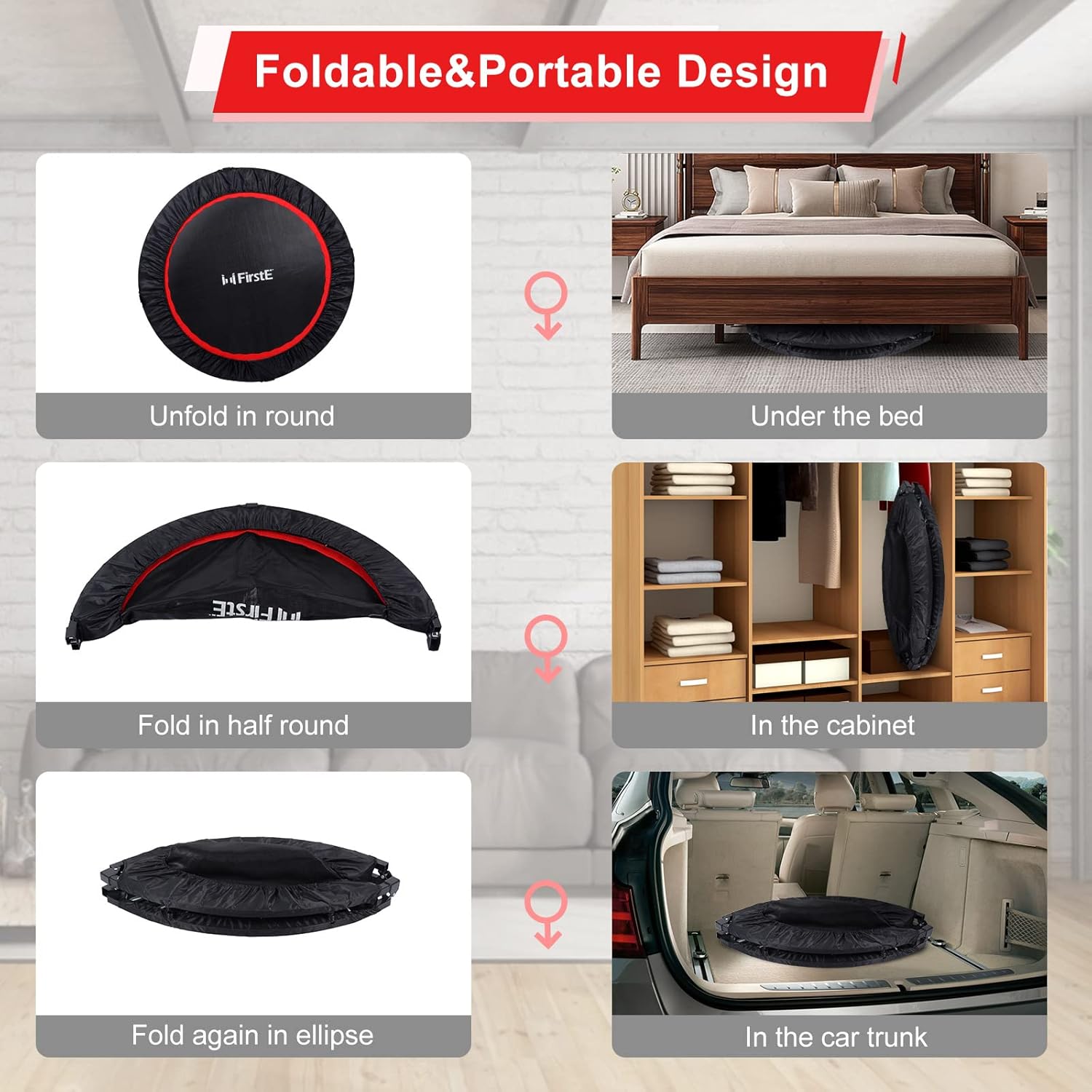 Mini Fitness Trampoline for Adults, Foldable with Adjustable Foam Handle L1844