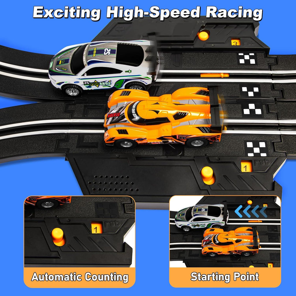 Slot Car Race Track Set with 4 High-Speed Cars and 2 Controllers Y553422