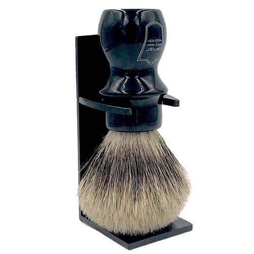 Parker Handmade Deluxe Mug Shaving Brush with Stand – 100% 3-Band Pure Badger Bristles –Extra Dense and Firm (Ivory)