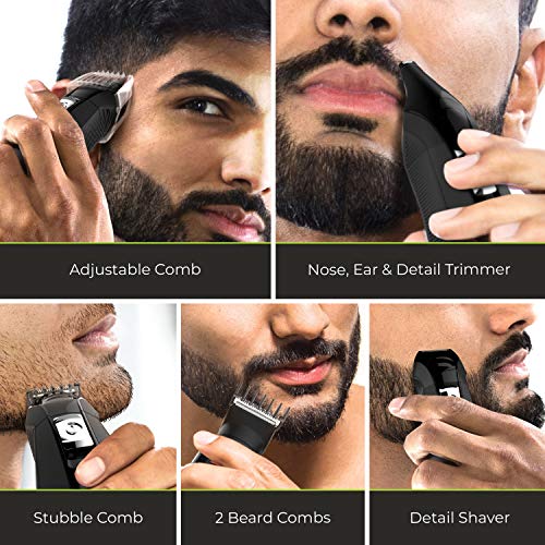 All-in-One Grooming Kit, 8 Piece Set with Trimmer, Shaver, Clippers, Beard and Stubble Combs I13964