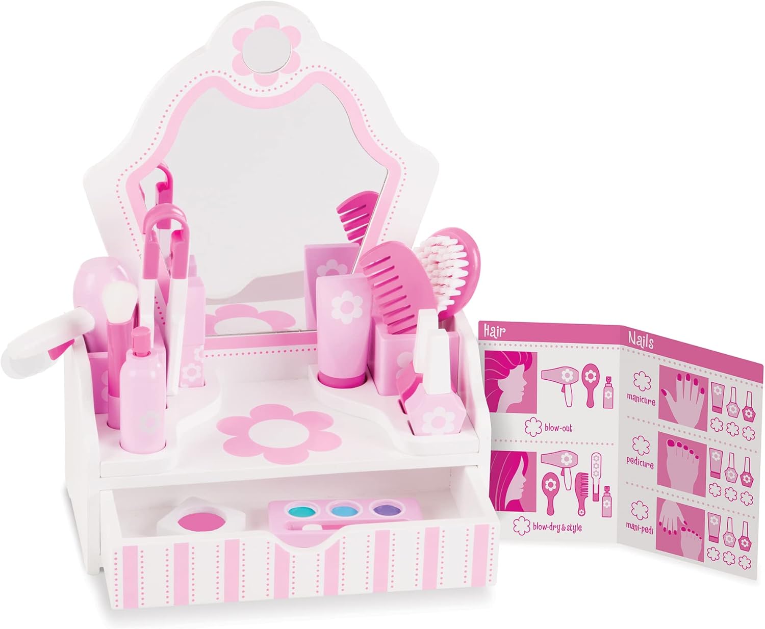 Wooden Beauty Salon Play Set with Accessories for Kids Ages 3+ J416