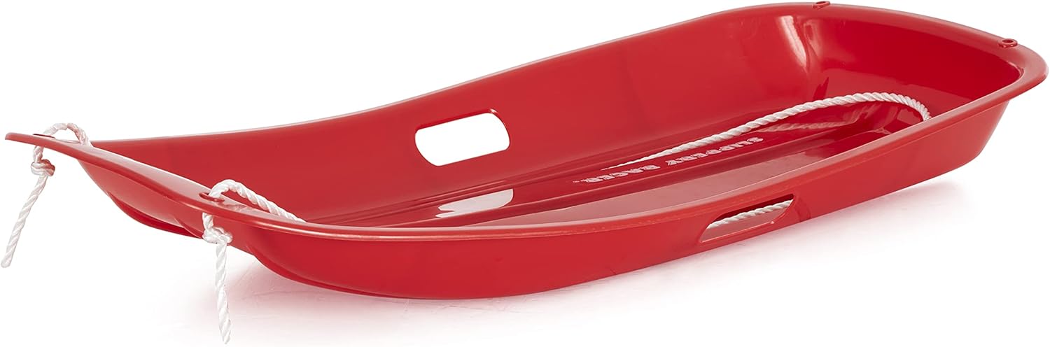 Toddler Plastic Snow Sled with Pull Rope and Handles, Red (2 Pack) N45026