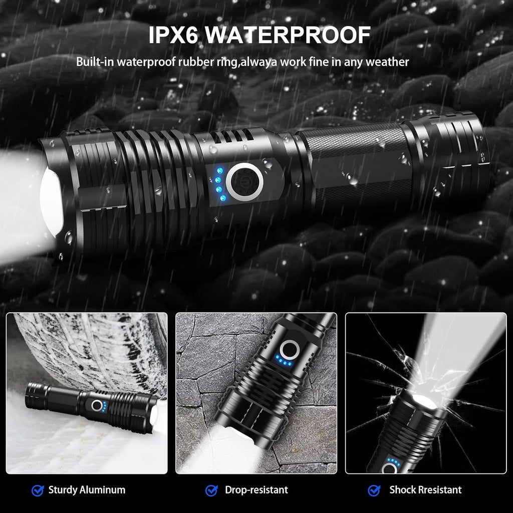Rechargeable LED Flashlight 900,000 Lumens, 5 Modes, Waterproof, 12-Hour Runtime, 2 Pack P886492