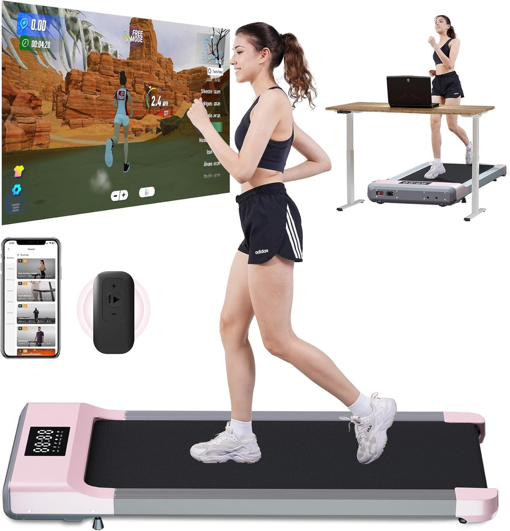 Walking Pad Treadmill, Under Desk Treadmill with 300 Lb Capacity, Quiet Walking Treadmill for Home Office, Portable Small Walking Pad with Smart APP, Remote Control, LED Display