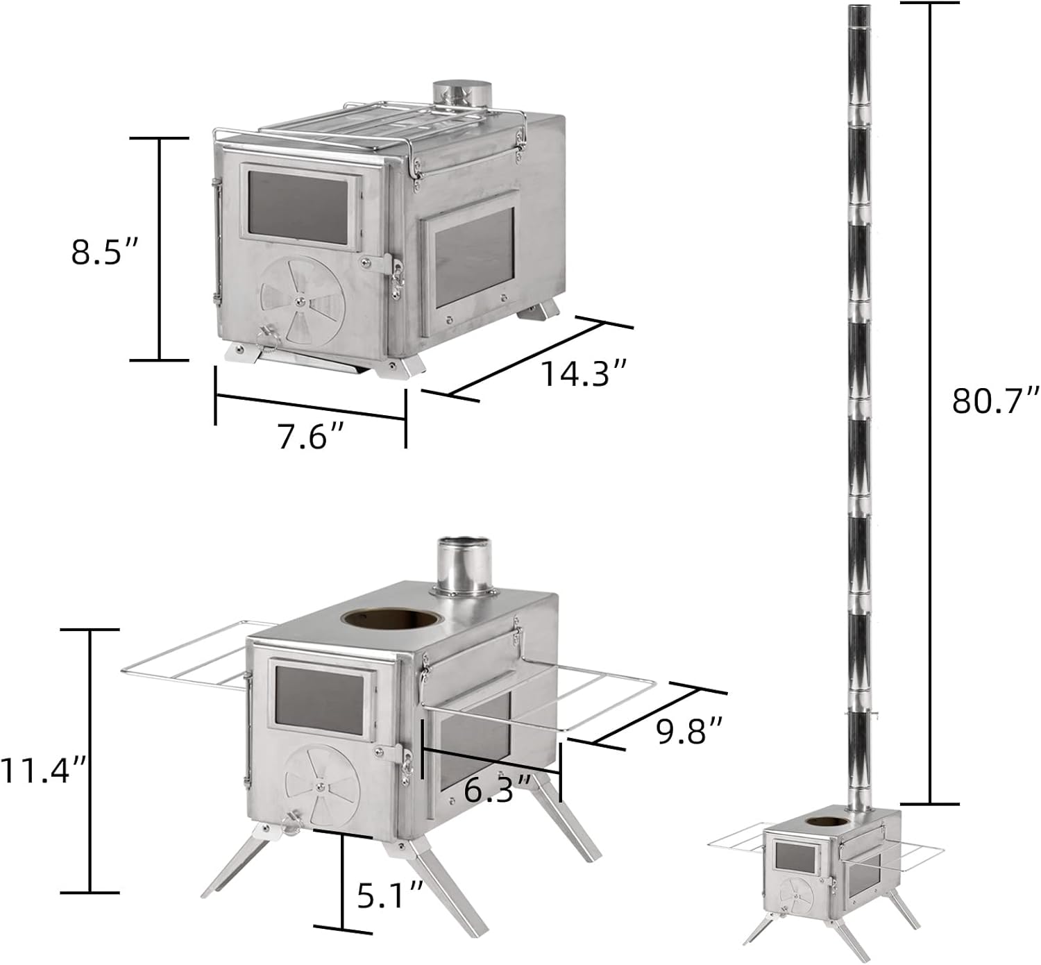 Portable Wood Burning Stove with Chimney Pipes for Camping, Heating and Cooking B81198