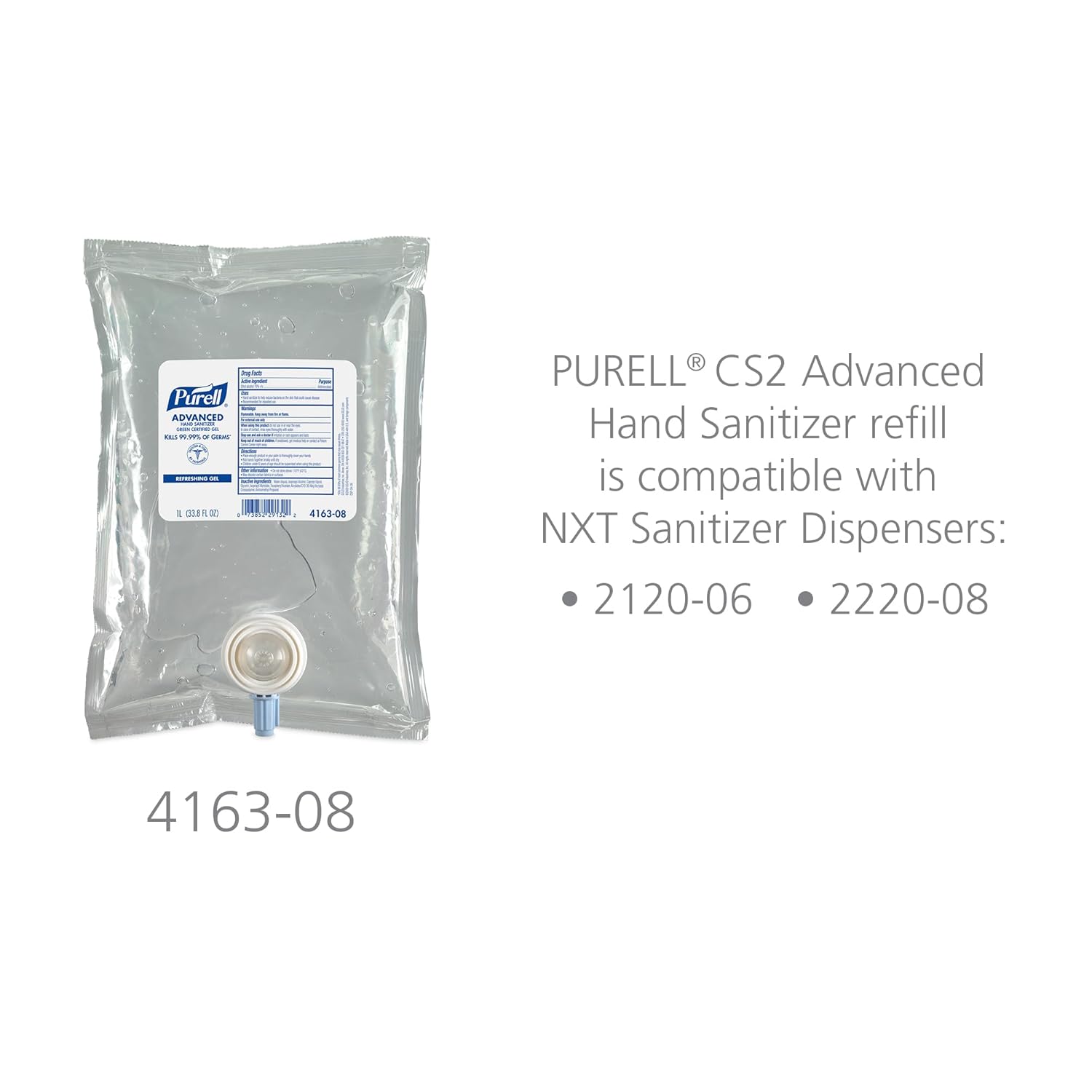 Hand Sanitizer Gel Refill, Fragrance Free, 1000 mL, Pack of 8 B817964