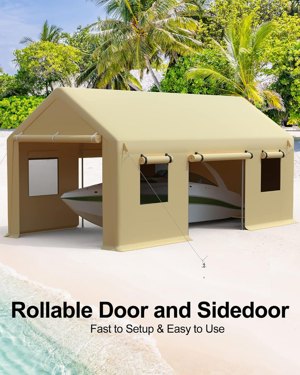 Carport 10x20 Portable Garage, Heavy Duty Steel Poles, 4 Roll-up Doors B534644