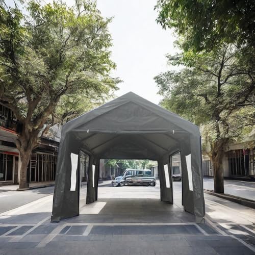 Heavy Duty Portable Carport Canopy with Sidewalls, Outdoor Garage Storage Shelter, Grey O110313
