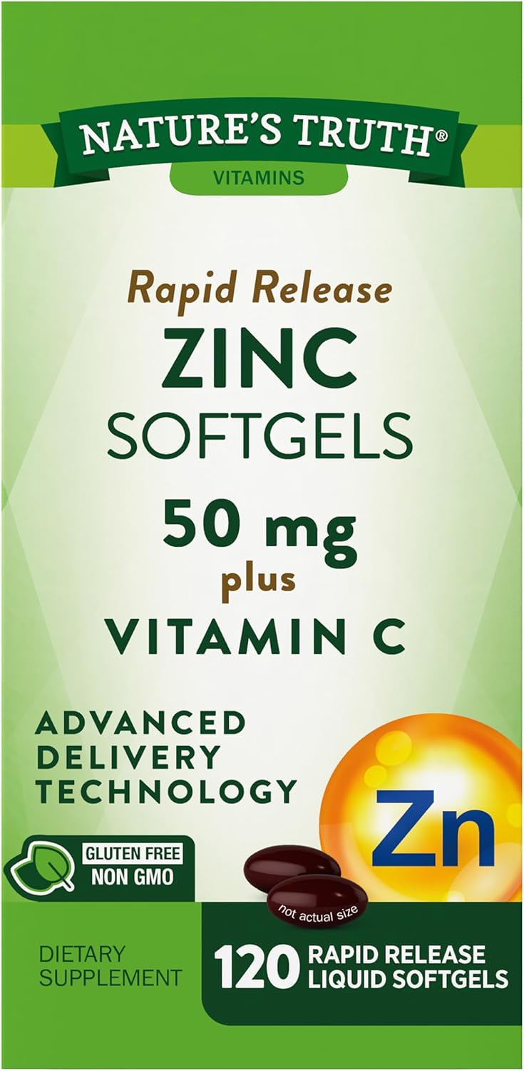 Nature's Truth Zinc with Vitamin C | 50mg | 120 Softgels | Non-GMO & Gluten Free Supplement