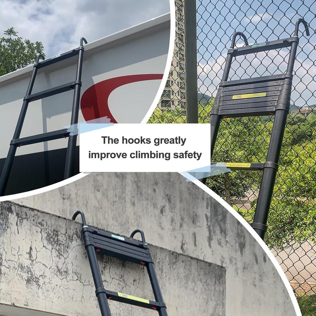 Telescoping Ladder 15 FT Aluminum Extension Folding Ladder with Hooks Q182