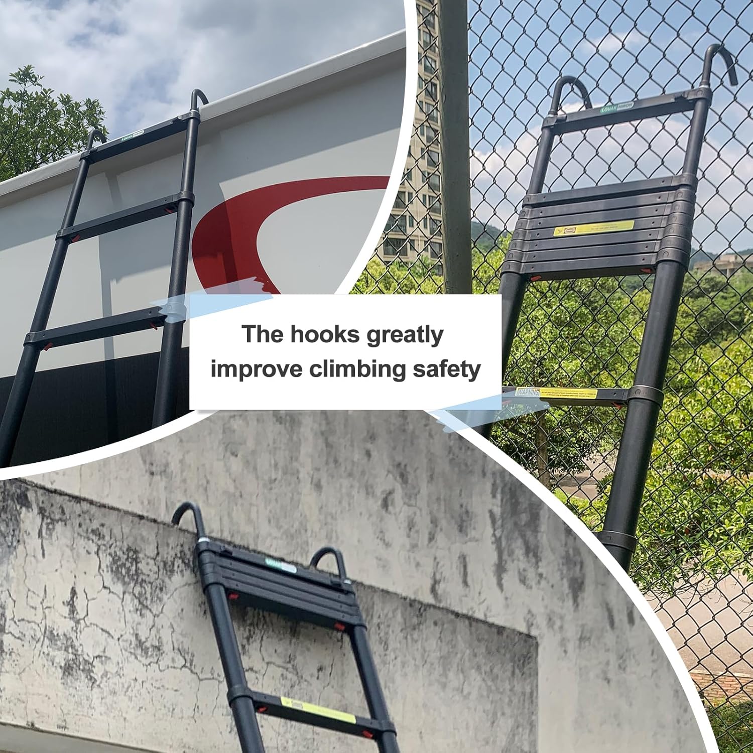 Telescoping Ladder 15 FT Aluminum Extension Folding Ladder with Hooks Q182