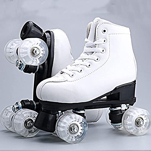 White Roller Skates Double Row 4 Wheels PU Leather Indoor Outdoor R969