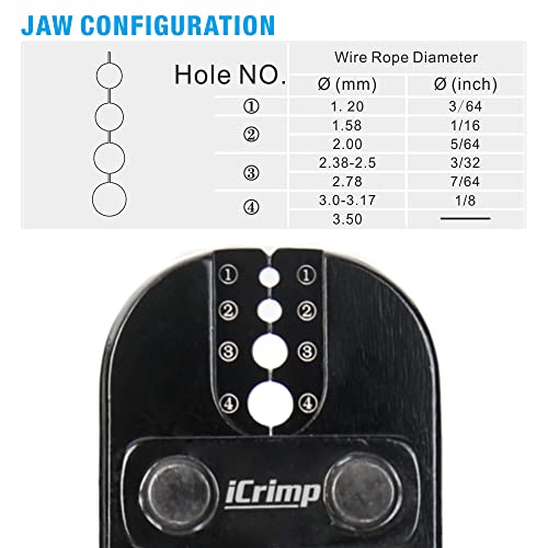 Wire Rope Crimping Tool for Aluminum Copper Sleeves and Ferrules with Built-in Cable Cutter H619602