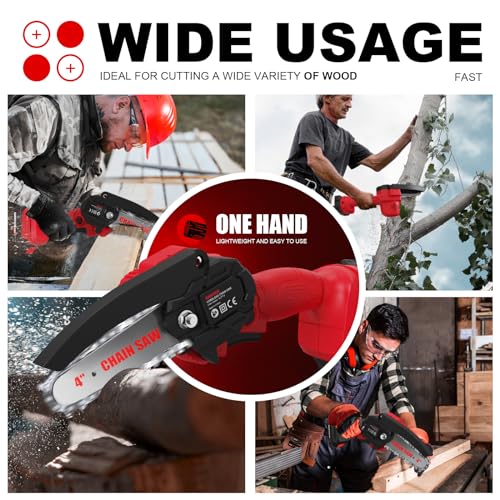 Mini Chainsaw 6 Inch Cordless Portable Electric Handheld Chainsaw with 4 Chains 2 Batteries N74699